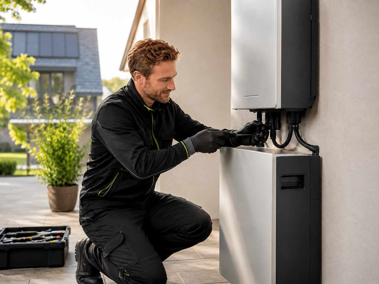 Monteur installeert de Sessy thuisbatterij aan de muur